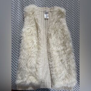 Max Studio Cream Faux Fur Knit Vest